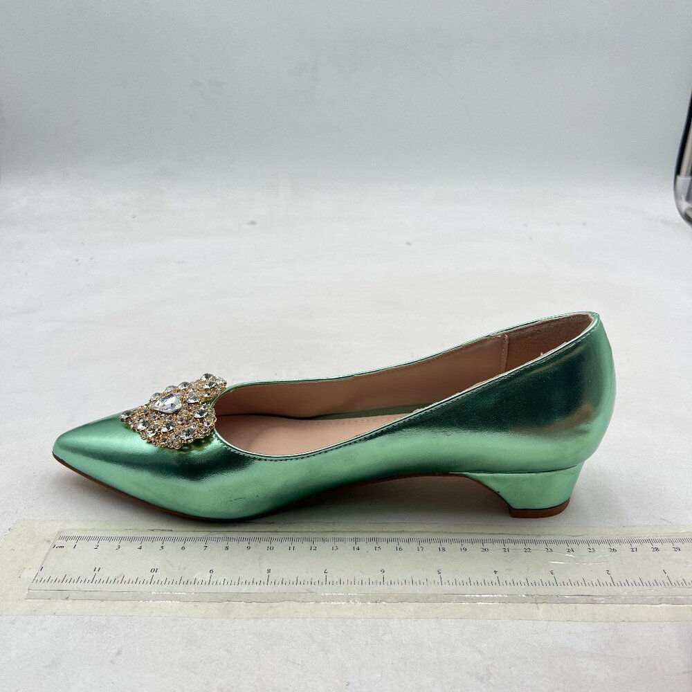 FOWT Light Green Slip on Pointed Toe Crystal Buckle Fashion Pumps Comfy Shoes